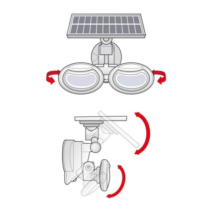 Holofote solar LED com sensor 2xLED/4W/5V IP65 2000 mAh