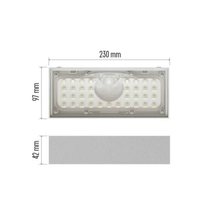 Holofote solar LED com sensor de movimento LED/3,7V 3000mAh 4000K IP65 branco