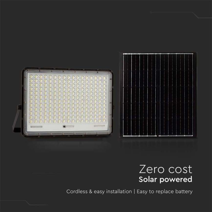 Holofote solar LED exterior LED/30W/3,2V 4000K preto IP65 + comando