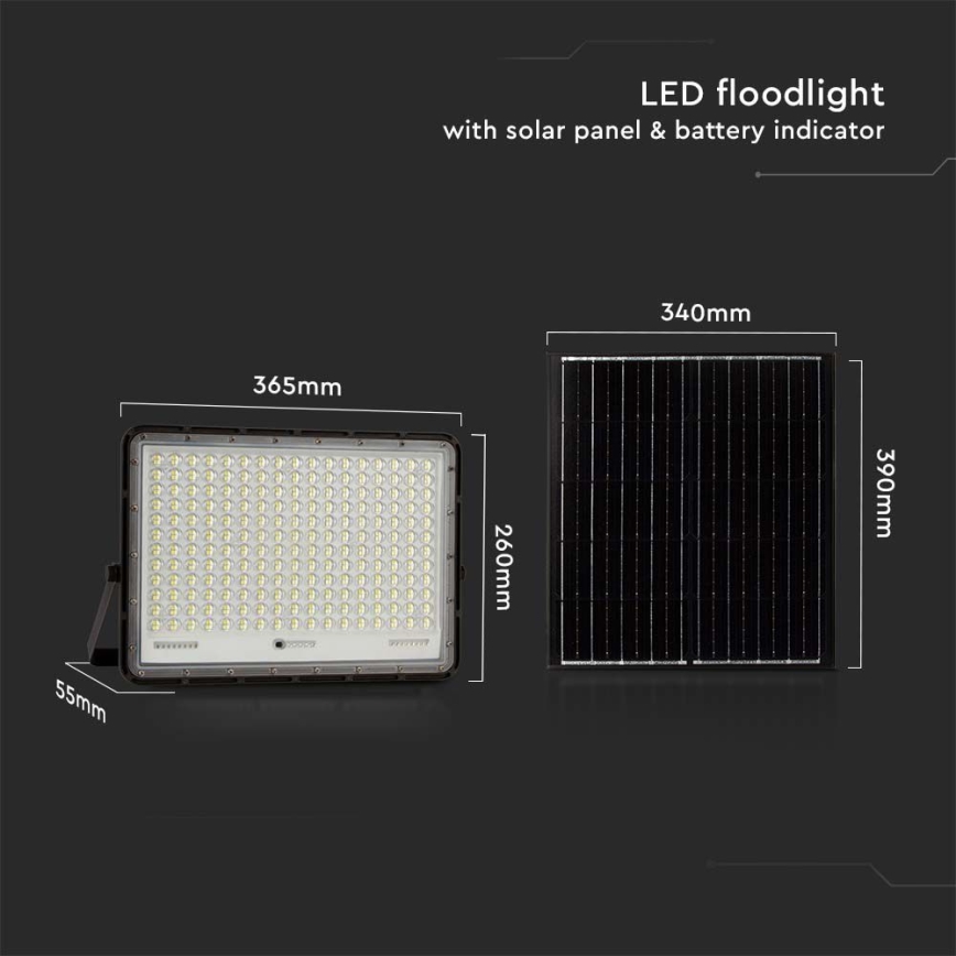 Holofote solar LED exterior LED/30W/3,2V 4000K preto IP65 + comando