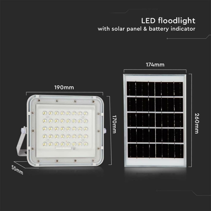 LED Exterior regulação solar holofote LED/6W/3,2V IP65 4000K 5000 mAh branco + comando