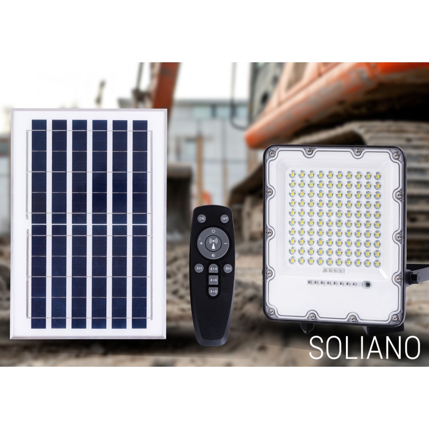 Holofote solar LED para exterior com regulação LED/100W/3,2V 4500K IP65 preto + comando