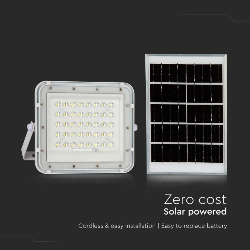 Holofote solar LED para exterior com regulação LED/6W/3,2V IP65 6400K 5000 mAh branco + comando