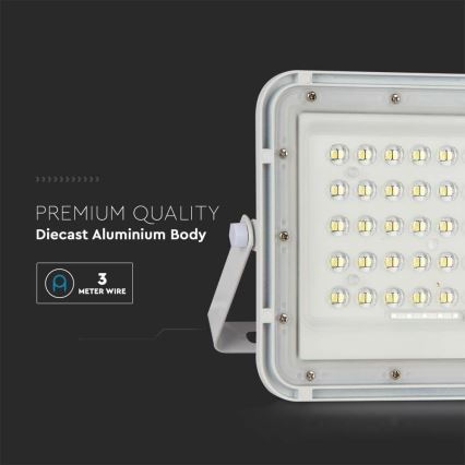 Holofote solar LED para exterior com regulação LED/6W/3,2V IP65 6400K 5000 mAh branco + comando
