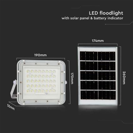 Holofote solar LED para exterior com regulação LED/6W/3,2V IP65 6400K 5000 mAh branco + comando