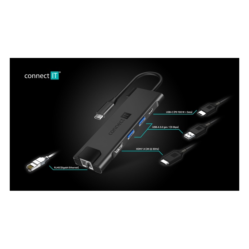 CONNECT IT CHU-8020-AN - USB-C hub 5em1