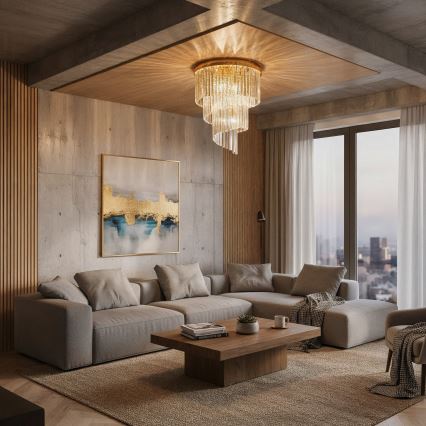 Ideal Lux - Candeeiro integrado de cristal CARLTON 12xE14/40W/230V diâmetro 50 cm dourado