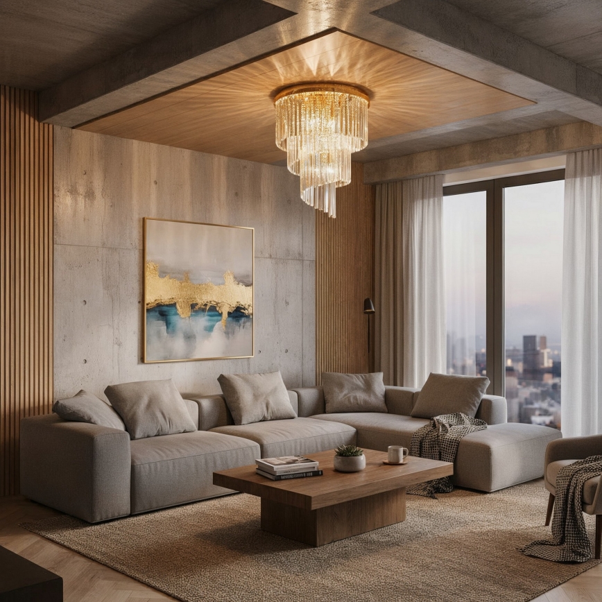 Ideal Lux - Candeeiro integrado de cristal CARLTON 12xE14/40W/230V diâmetro 50 cm dourado