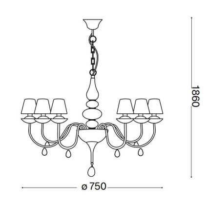 Ideal Lux - Candeeiro suspenso BLANCHE 6xE14/4W/230V diâmetro 75 cm preto