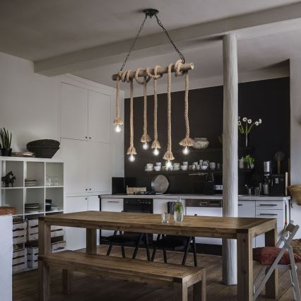 Ideal Lux - Candeeiro suspenso CANAPA 6xE27/15W/230V castanho