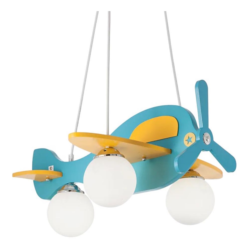 Ideal Lux - Candeeiro suspenso de criança AVION 3xE27/28W/230V azul