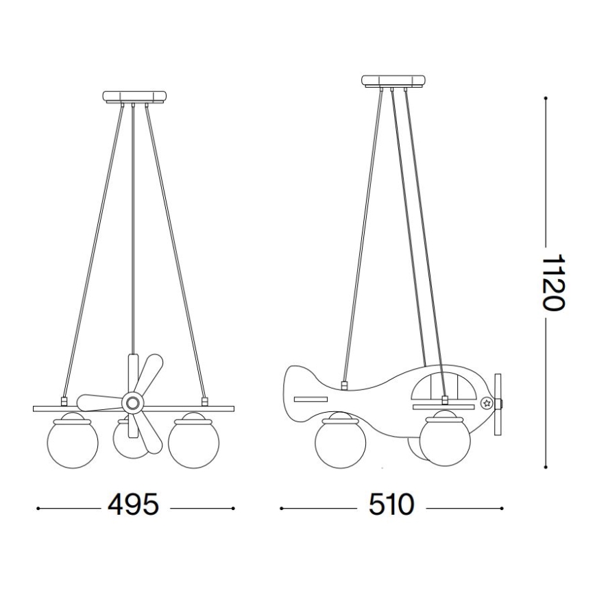 Ideal Lux - Candeeiro suspenso de criança AVION 3xE27/28W/230V azul