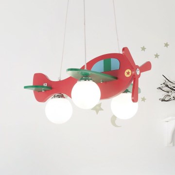 Ideal Lux - Candeeiro suspenso de criança AVION 3xE27/28W/230V vermelho