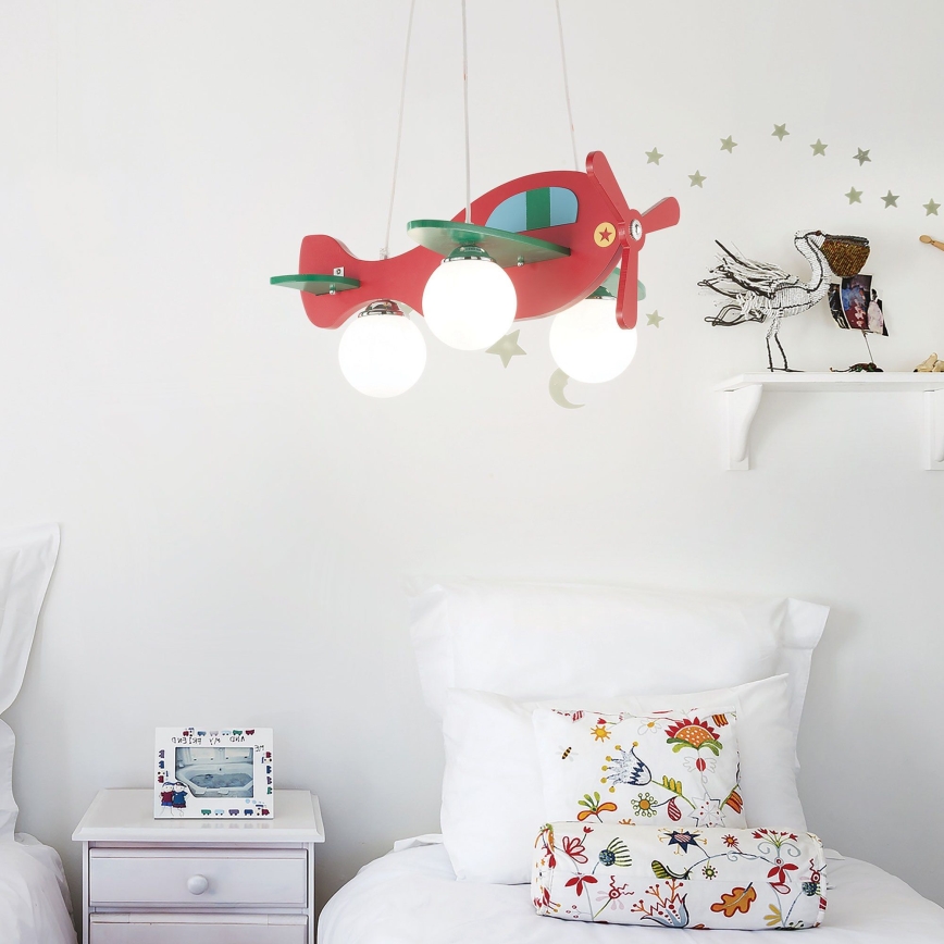 Ideal Lux - Candeeiro suspenso de criança AVION 3xE27/28W/230V vermelho