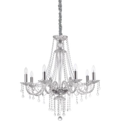 Ideal Lux - Candeeiro suspenso de cristal AMADEUS 8xE14/40W/230V diâmetro 80 cm transparente