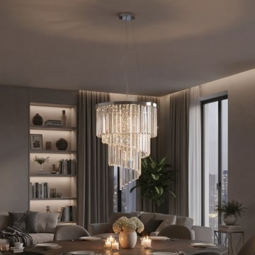 Ideal Lux - Candeeiro suspenso de cristal CARLTON 12xE14/40W/230V diâmetro 50 cm cromado brilhante