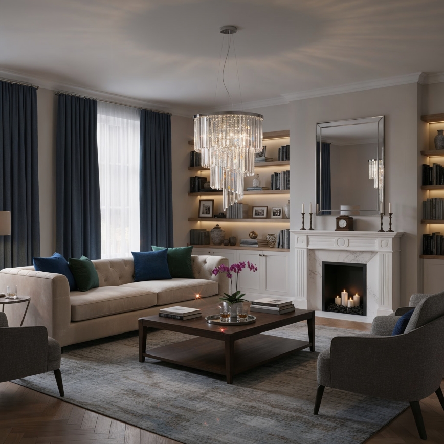 Ideal Lux - Candeeiro suspenso de cristal CARLTON 12xE14/40W/230V diâmetro 50 cm cromado brilhante