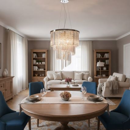 Ideal Lux - Candeeiro suspenso de cristal CARLTON 12xE14/40W/230V diâmetro 50 cm cromado brilhante