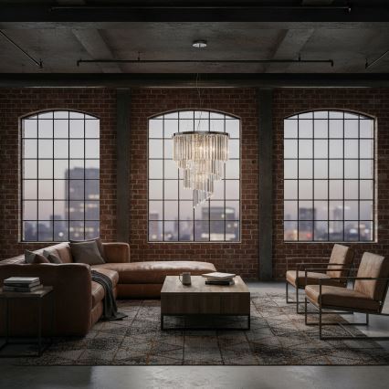 Ideal Lux - Candeeiro suspenso de cristal CARLTON 12xE14/40W/230V diâmetro 50 cm cromado brilhante