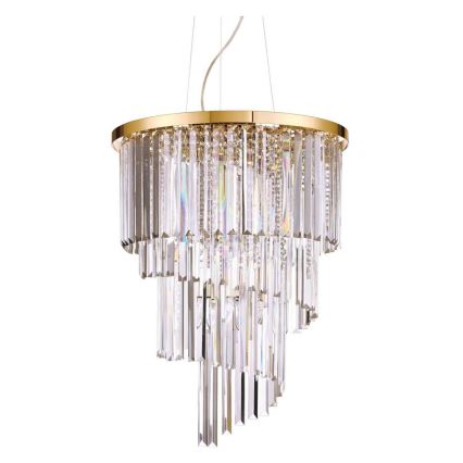 Ideal Lux - Candeeiro suspenso de cristal CARLTON 12xE14/40W/230V diâmetro 50 cm dourado