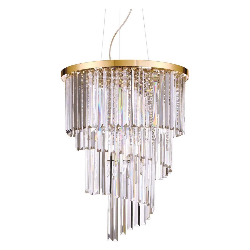 Ideal Lux - Candeeiro suspenso de cristal CARLTON 12xE14/40W/230V diâmetro 50 cm dourado