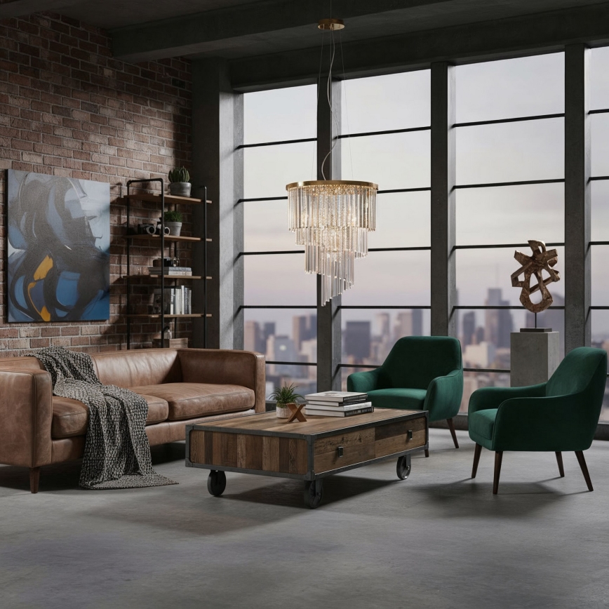 Ideal Lux - Candeeiro suspenso de cristal CARLTON 12xE14/40W/230V diâmetro 50 cm dourado