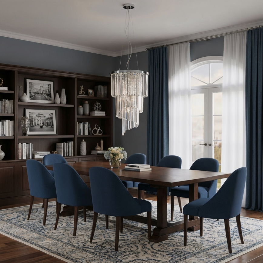 Ideal Lux - Candeeiro suspenso de cristal CARLTON 8xE14/40W/230V diâmetro 40 cm cromado brilhante