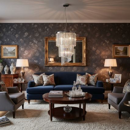 Ideal Lux - Candeeiro suspenso de cristal CARLTON 8xE14/40W/230V diâmetro 40 cm cromado brilhante