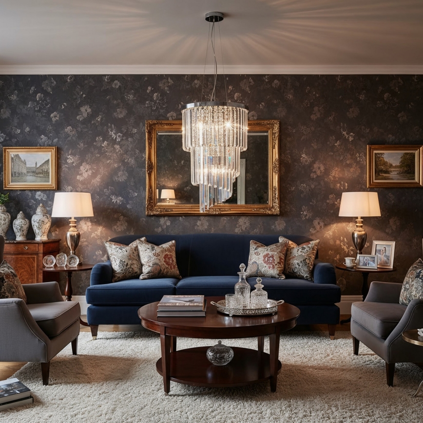 Ideal Lux - Candeeiro suspenso de cristal CARLTON 8xE14/40W/230V diâmetro 40 cm cromado brilhante