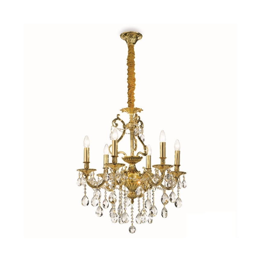 Ideal Lux - Candeeiro suspenso de cristal GIOCONDA 6xE14/40W/230V diâmetro 62 cm dourado