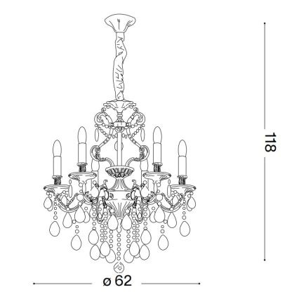 Ideal Lux - Candeeiro suspenso de cristal GIOCONDA 6xE14/40W/230V diâmetro 62 cm dourado