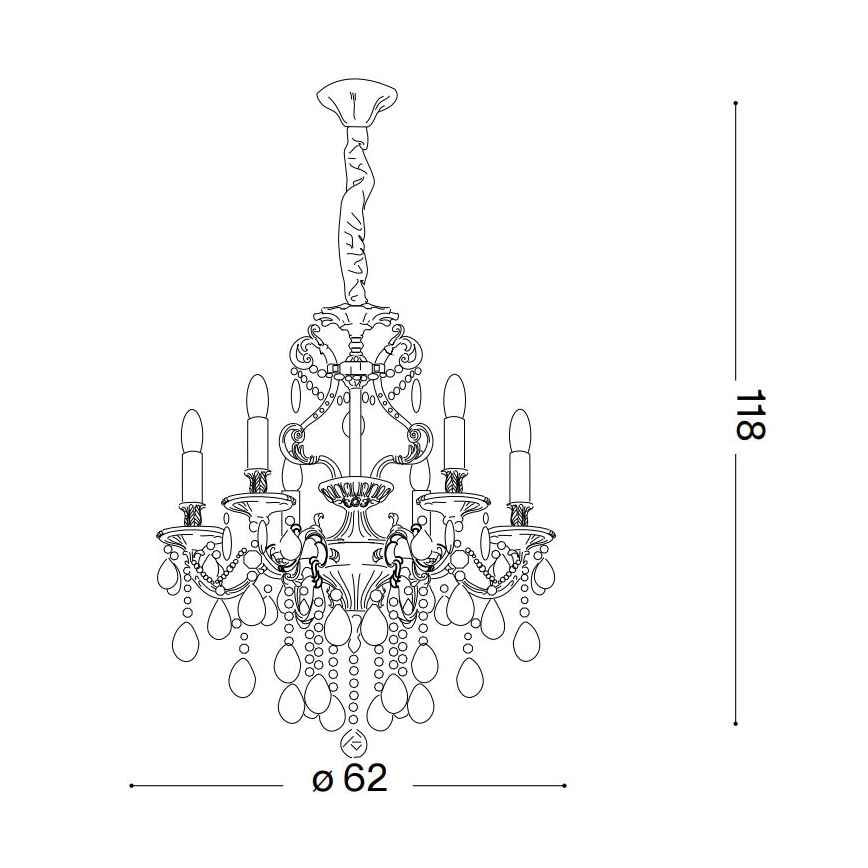 Ideal Lux - Candeeiro suspenso de cristal GIOCONDA 6xE14/40W/230V diâmetro 62 cm dourado