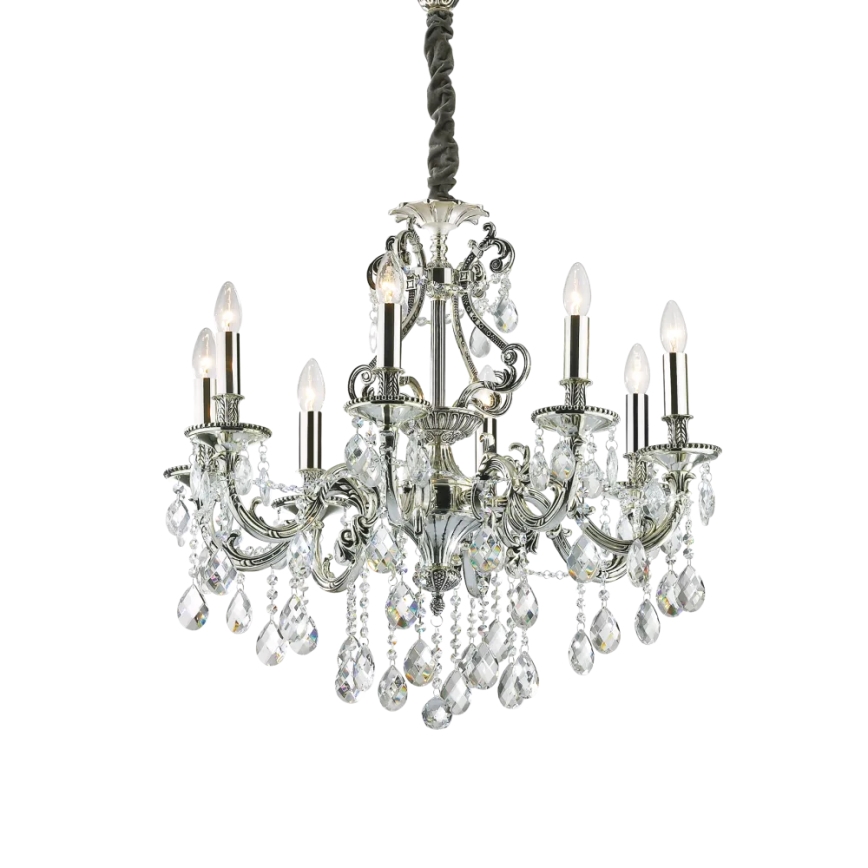 Ideal Lux - Candeeiro suspenso de cristal GIOCONDA 8xE14/40W/230V diâmetro 73 cm prateado