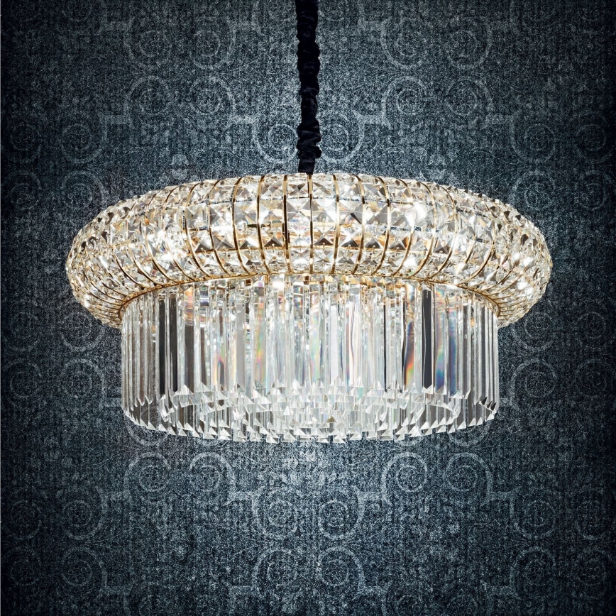 Ideal Lux - Candeeiro suspenso de cristal NABUCCO 12xE14/40W/230V diâmetro 60 cm dourado