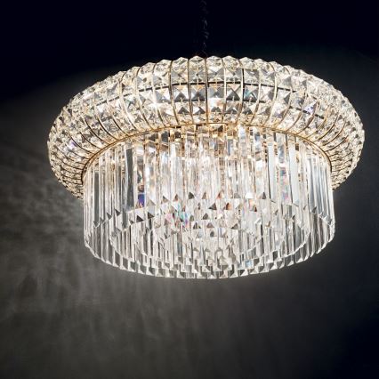 Ideal Lux - Candeeiro suspenso de cristal NABUCCO 16xE14/40W/230V diâmetro 70 cm dourado