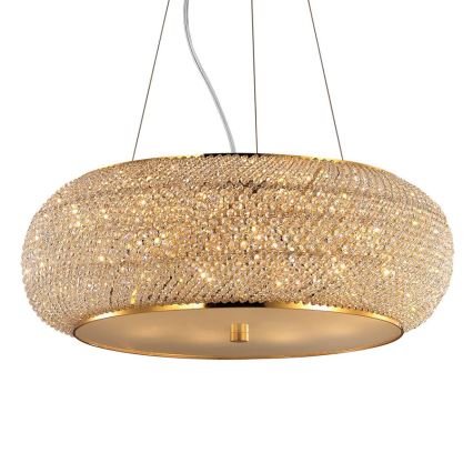 Ideal Lux - Candeeiro suspenso de cristal PASHA 10xE14/40W/230V diâmetro 55 cm dourado