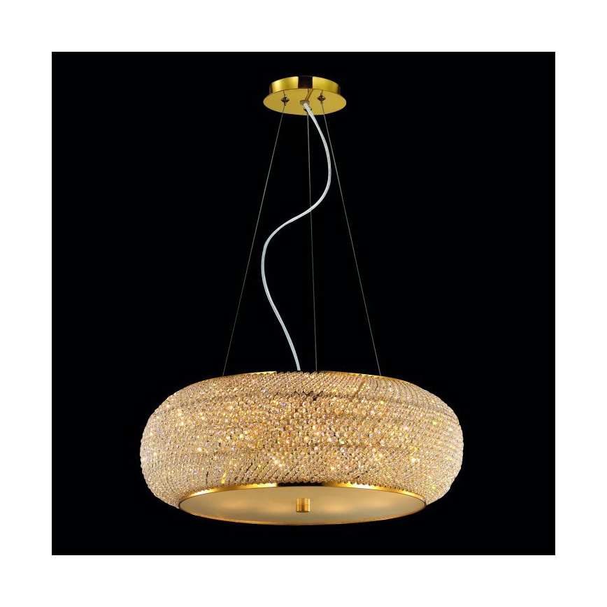 Ideal Lux - Candeeiro suspenso de cristal PASHA 10xE14/40W/230V diâmetro 55 cm dourado