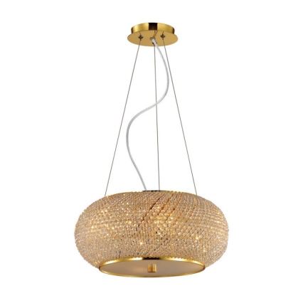 Ideal Lux - Candeeiro suspenso de cristal PASHA 10xE14/40W/230V diâmetro 55 cm dourado