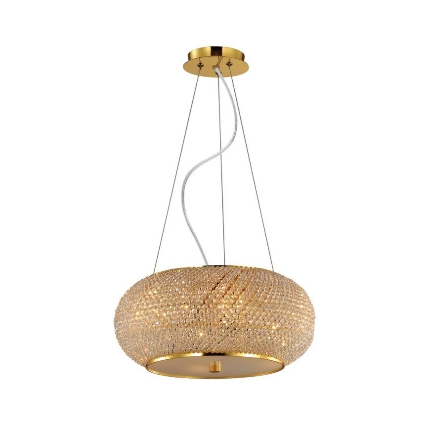Ideal Lux - Candeeiro suspenso de cristal PASHA 14xE14/40W/230V diâmetro 65 cm dourado