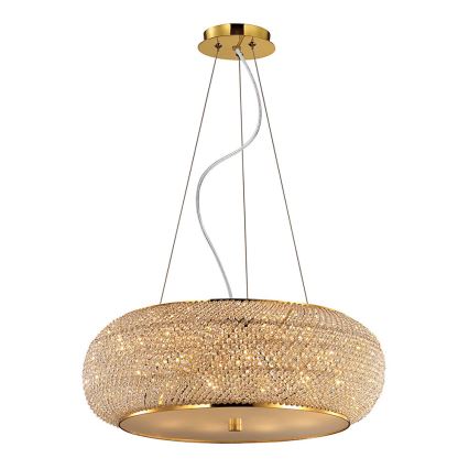 Ideal Lux - Candeeiro suspenso de cristal PASHA 14xE14/40W/230V diâmetro 65 cm dourado