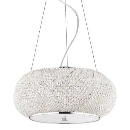 Ideal Lux - Candeeiro suspenso de cristal PASHA 6xE14/40W/230V diâmetro 40 cm cromado brilhante
