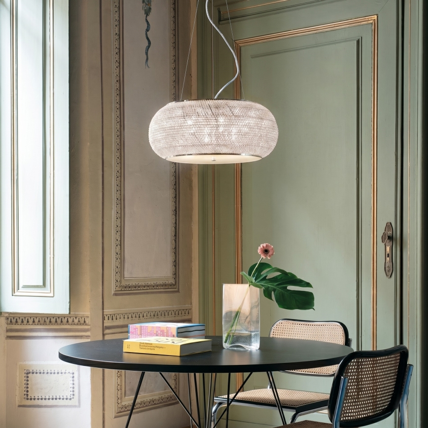 Ideal Lux - Candeeiro suspenso de cristal PASHA 6xE14/40W/230V diâmetro 40 cm dourado