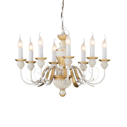 Ideal Lux - Candeeiro suspenso FIRENZE 8xE14/40W/230V diâmetro 64 cm branco/dourado