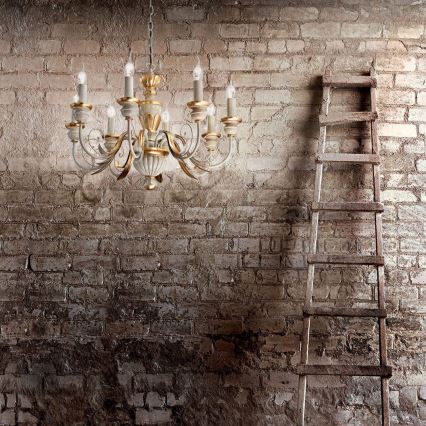 Ideal Lux - Candeeiro suspenso FIRENZE 8xE14/40W/230V diâmetro 64 cm branco/dourado