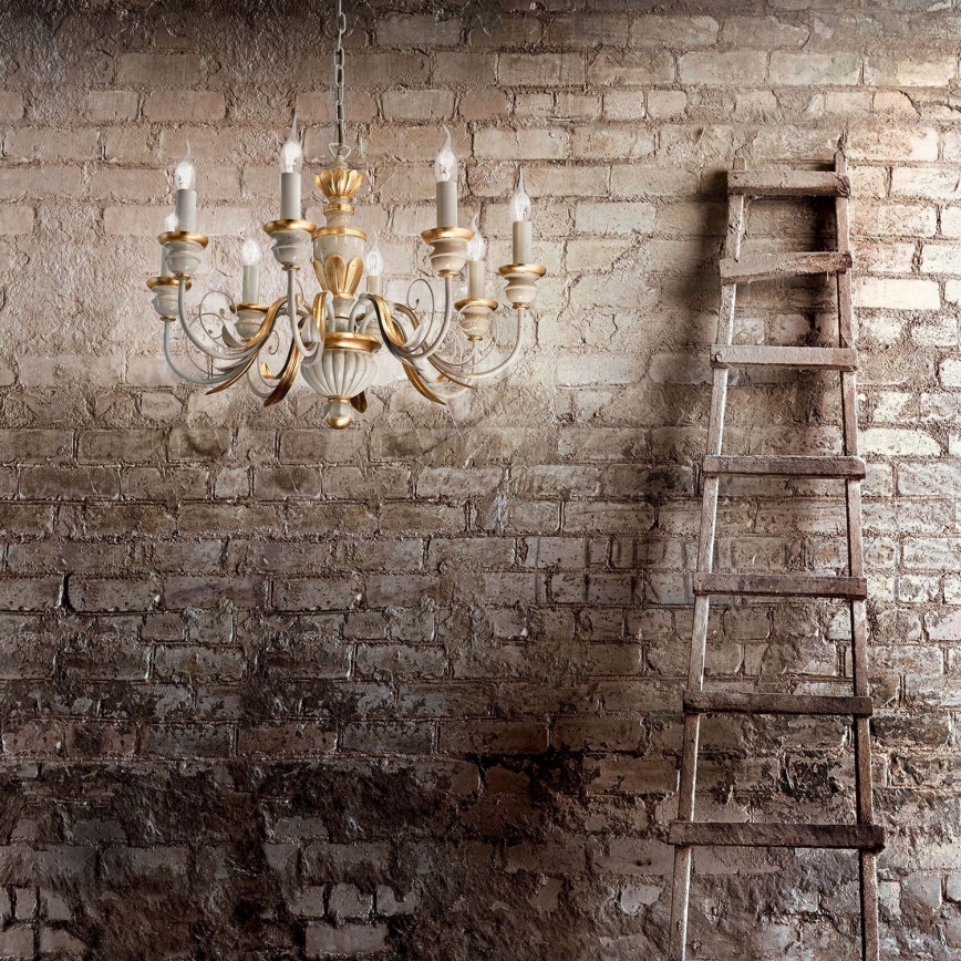 Ideal Lux - Candeeiro suspenso FIRENZE 8xE14/40W/230V diâmetro 64 cm branco/dourado