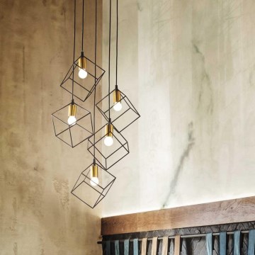 Ideal Lux - Candeeiro suspenso ICE 5xE27/60W/230V diâmetro 50 cm preto