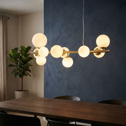 Ideal Lux - Candeeiro suspenso LED PERLAGE 10xG9/3W/230V 81 cm dourado/branco
