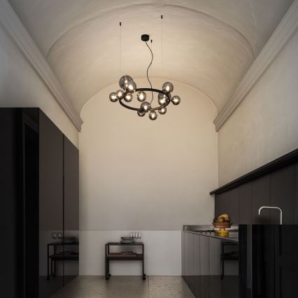 Ideal Lux - Candeeiro suspenso LED PERLAGE 14xG9/3W/230V diâmetro 85 cm preto/fumado