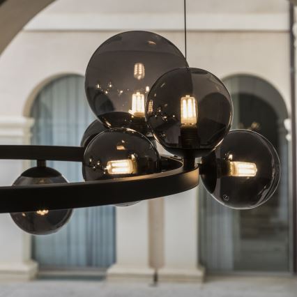 Ideal Lux - Candeeiro suspenso LED PERLAGE 14xG9/3W/230V diâmetro 85 cm preto/fumado