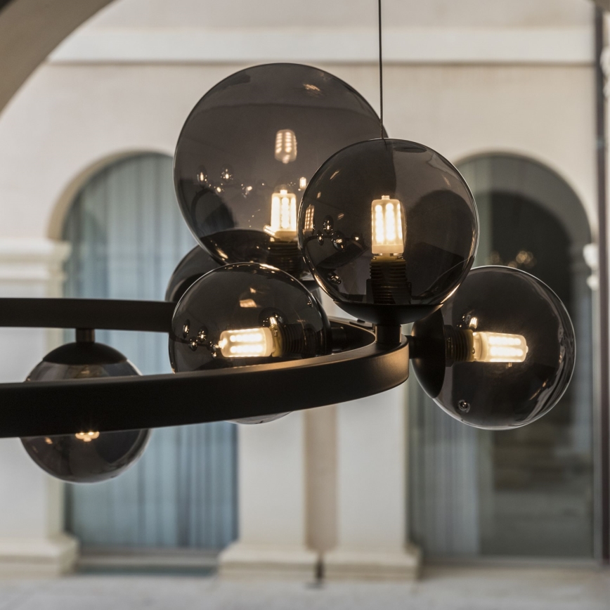 Ideal Lux - Candeeiro suspenso LED PERLAGE 14xG9/3W/230V diâmetro 85 cm preto/fumado